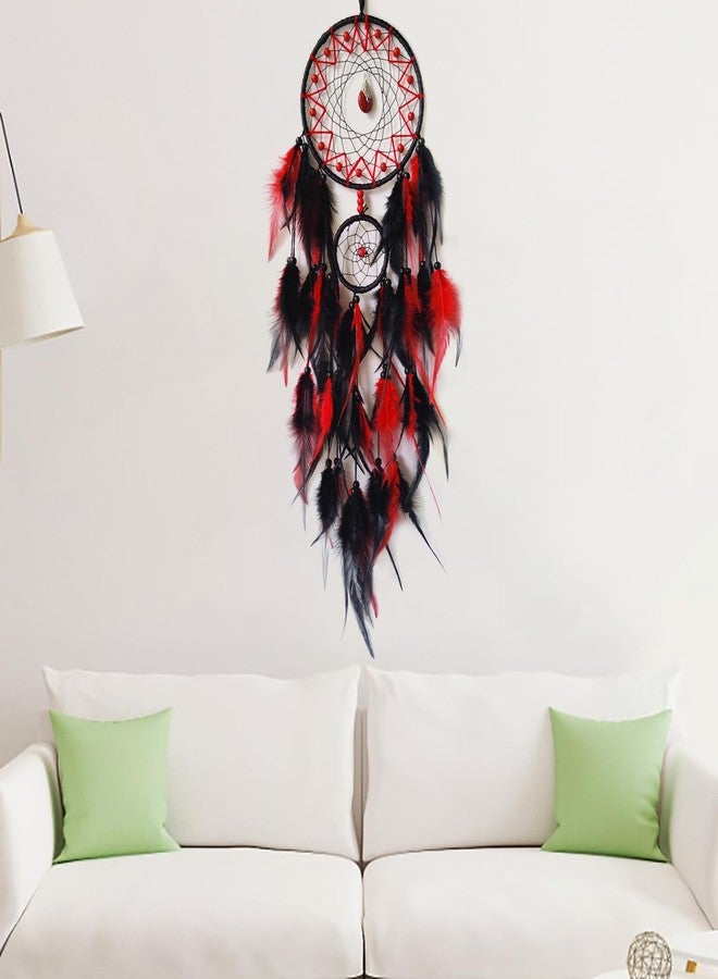 SOYUZU Black and Red Dream Catcher Wall Decor Feather Dream Catchers with Pendant Handmade Dreamcatcher Wall Hanging Ornament for Bedroom Living Room Home Decor - Image 5